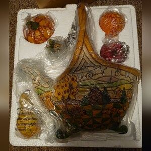 NIB Jim Shore Heartwood Creek Set Of Colorful Harvest-Themed Decorative Basket